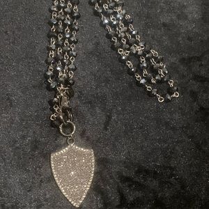 Black Beaded Medallion ~Long or Short Necklace